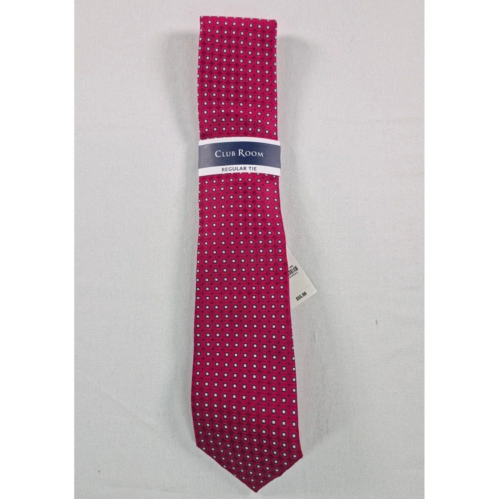 Club Room Mens Tie One Size Red Magnolia Magnolia Medallion Geo Necktie NWT